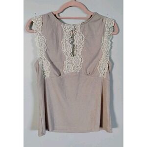 Gimmicks Blouse Women's M Pink Cream Lace Back Keyhole Tank‎ Top Boho Peasant...